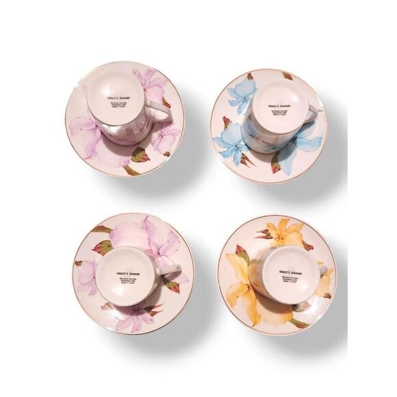 Grace Teaware FLORAL Demitasse Espresso Cup and Saucer Set (Service for 4) - Picture 7 of 7